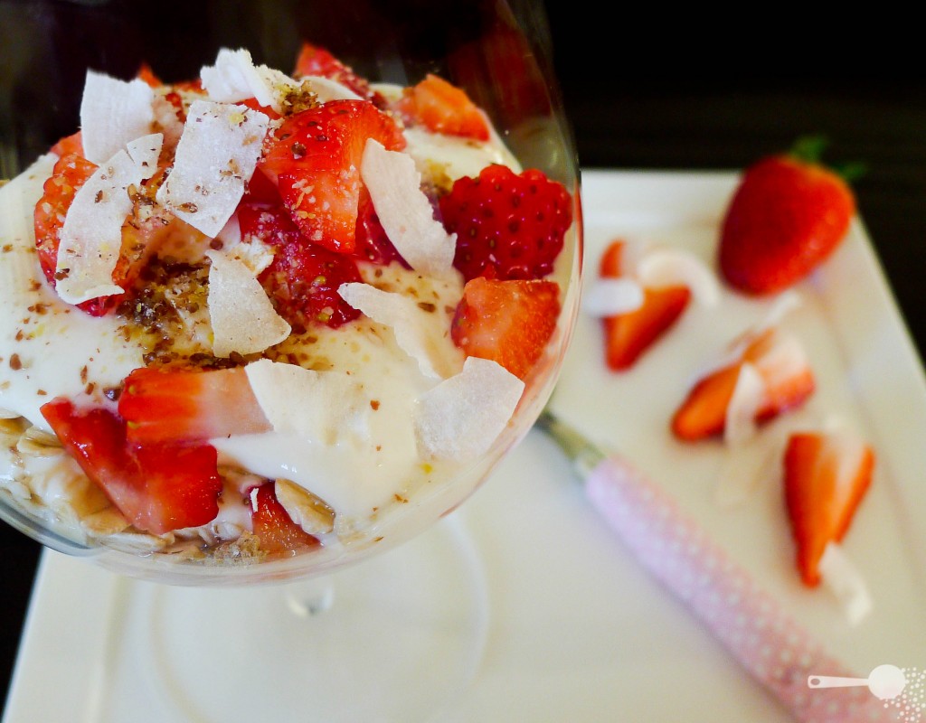 Breakfast trifle: Young coconut, home made muesli and berries ...