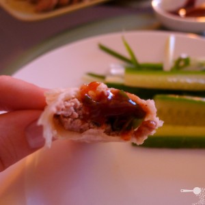 Homemade Peking duck with pancakes - wrap up and enjoy!