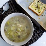 Smashed Potato, Leek and Mushroom Soup with Cheesy Herb Bread