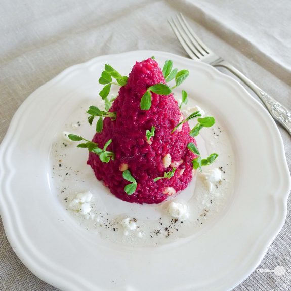 {Day 8} Beetroot and pine nut risotto with Chevre dressing