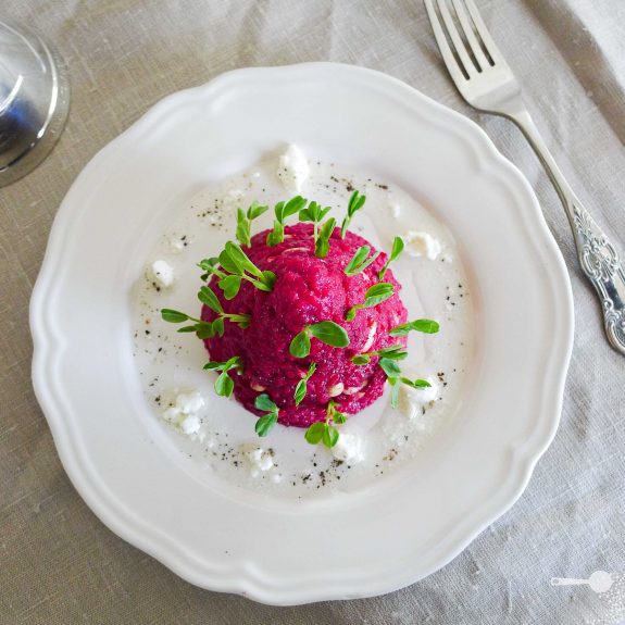{Day 8} Beetroot and pine nut risotto with Chevre dressing