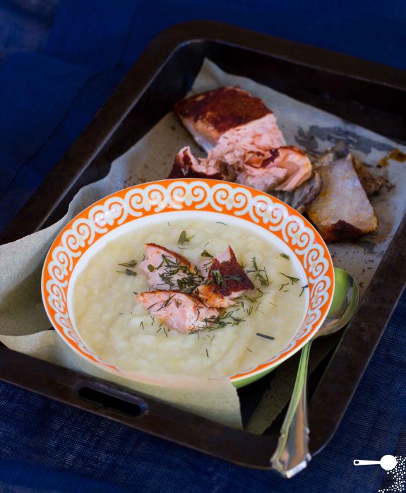 Oven-baked Paprika Salmon + Cream of Leek and Potato Soup