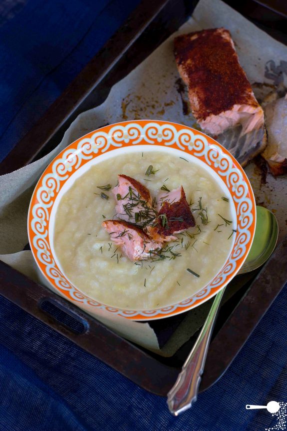Oven-baked Paprika Salmon + Cream of Leek and Potato Soup
