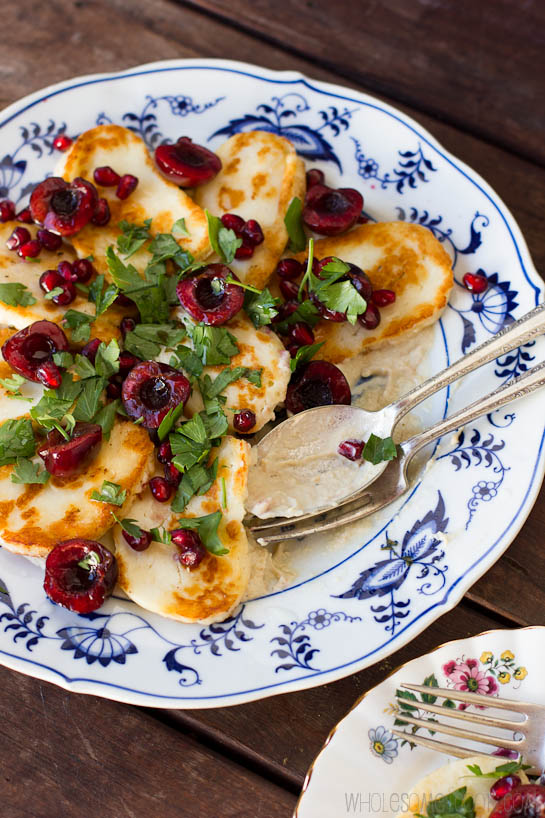 Haloumi Salad with Pomegranate and Cherries 