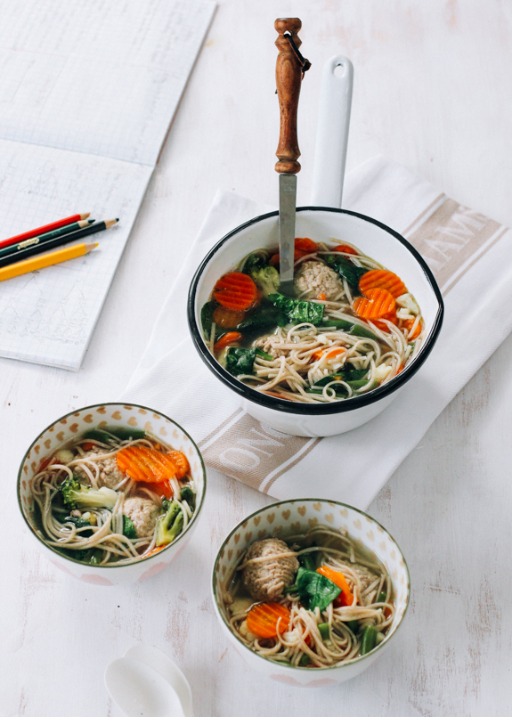 Speedy Vegetable and Meatball Noodle Soup