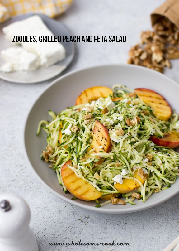 Zoodles Grilled Peach and Feta Salad