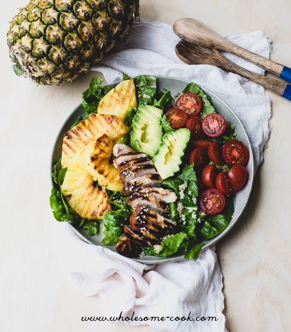 Teriyaki Chicken and Grilled Pineapple Salad - Wholesome Cook