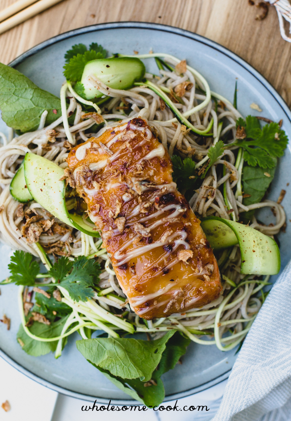 Salty-Sweet Miso-Glazed Salmon and Soba Bowls